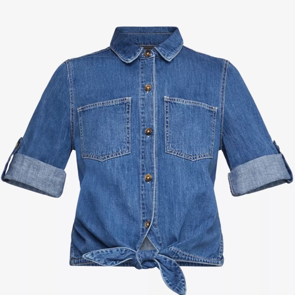 BCBGMaxAzria denim tie front top